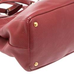 Pre Owned Prada Red Vitello Daino Leather Open Tote