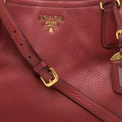 Pre Owned Prada Red Vitello Daino Leather Open Tote