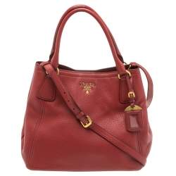 Pre Owned Prada Red Vitello Daino Leather Open Tote