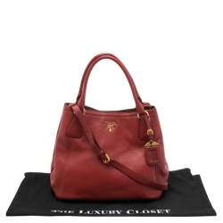 Pre Owned Prada Red Vitello Daino Leather Open Tote