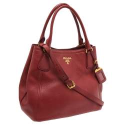 Pre Owned Prada Red Vitello Daino Leather Open Tote