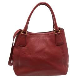 Pre Owned Prada Red Vitello Daino Leather Open Tote