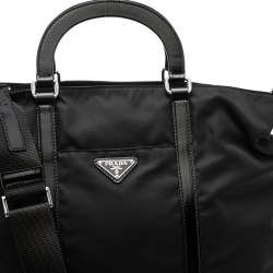 Pre Owned Prada Black Nylon and Leather Zip Tote