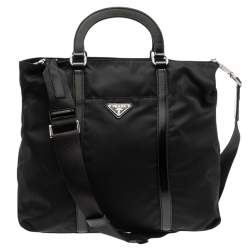 Pre Owned Prada Black Nylon and Leather Zip Tote