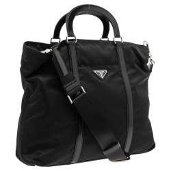 Pre Owned Prada Black Nylon and Leather Zip Tote