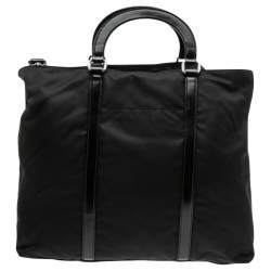 Pre Owned Prada Black Nylon and Leather Zip Tote