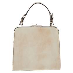 مملوكة مسبقًا Prada Beige Patent Leather Spazzolato Frame Top Handle Bag