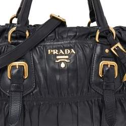 Pre Owned Prada Black Nappa Gaufre Leather Satchel