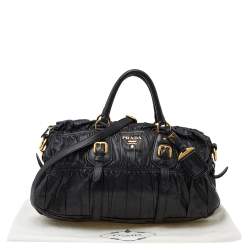 Pre Owned Prada Black Nappa Gaufre Leather Satchel