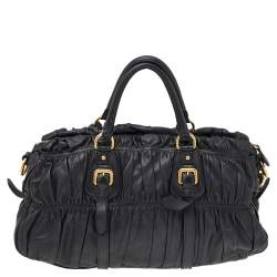 Pre Owned Prada Black Nappa Gaufre Leather Satchel