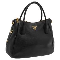 Pre Owned Prada Black Leather Vitello Daino Sacca 2 Manici Hobo