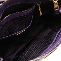 Pre Owned Prada Purple Saffiano Leather Medium Double Zip Tote