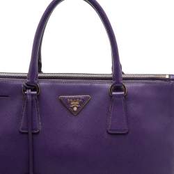 Pre Owned Prada Purple Saffiano Leather Medium Double Zip Tote