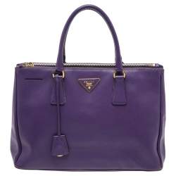 Pre Owned Prada Purple Saffiano Leather Medium Double Zip Tote