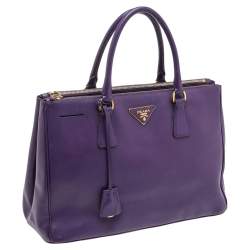 Pre Owned Prada Purple Saffiano Leather Medium Double Zip Tote