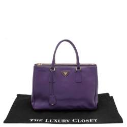 Pre Owned Prada Purple Saffiano Leather Medium Double Zip Tote