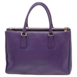 Pre Owned Prada Purple Saffiano Leather Medium Double Zip Tote