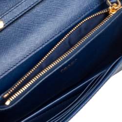 Pre Owned Prada Blue Saffiano Lux Leather Flap Wallet On Chain