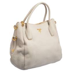 Pre Owned Prada Cream Vitello Daino Leather Shopper Tote