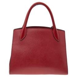 Pre Owned Prada Red Saffiano Cuir Leather Monochrome Tote