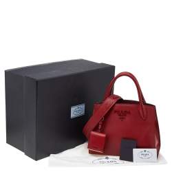 Pre Owned Prada Red Saffiano Cuir Leather Monochrome Tote