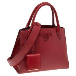 Pre Owned Prada Red Saffiano Cuir Leather Monochrome Tote