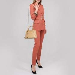 Pre Owned Prada Beige Saffiano Lux Leather Small Promenade Satchel