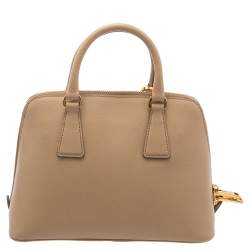 Pre Owned Prada Beige Saffiano Lux Leather Small Promenade Satchel