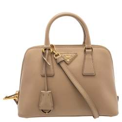Pre Owned Prada Beige Saffiano Lux Leather Small Promenade Satchel