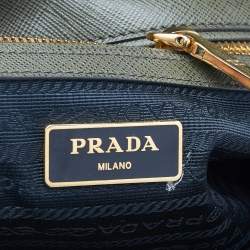 Pre Owned Prada Military Green Saffiano Lux Leather Small Double Zip Tote