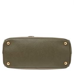 Pre Owned Prada Military Green Saffiano Lux Leather Small Double Zip Tote