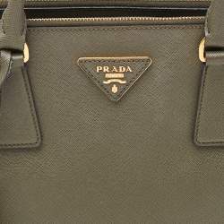 Pre Owned Prada Military Green Saffiano Lux Leather Small Double Zip Tote