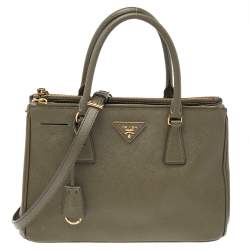 Pre Owned Prada Military Green Saffiano Lux Leather Small Double Zip Tote