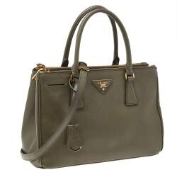 Pre Owned Prada Military Green Saffiano Lux Leather Small Double Zip Tote