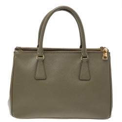 Pre Owned Prada Military Green Saffiano Lux Leather Small Double Zip Tote