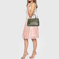 Pre Owned Prada Military Green Saffiano Lux Leather Small Double Zip Tote