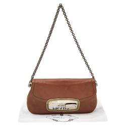 Pre Owned Prada Brown Leather Flap Chain Shoulder Bag