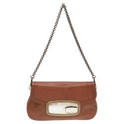 Pre Owned Prada Brown Leather Flap Chain Shoulder Bag