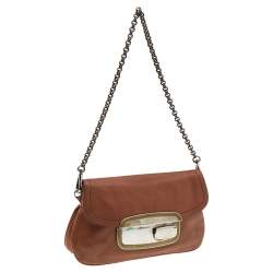 Pre Owned Prada Brown Leather Flap Chain Shoulder Bag
