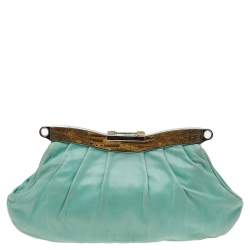 Pre Owned Prada Light Green Crocodile/Lizard and Leather Frame Clutch