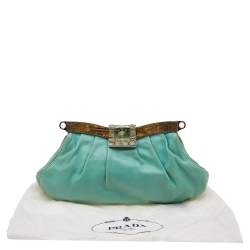 Pre Owned Prada Light Green Crocodile/Lizard and Leather Frame Clutch