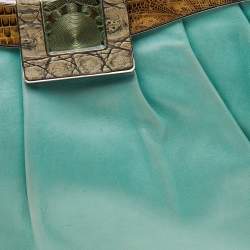 Pre Owned Prada Light Green Crocodile/Lizard and Leather Frame Clutch