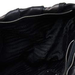 Pre Owned Prada Grey/Black Leather Striped Zip Pouch