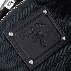 Pre Owned Prada Grey/Black Leather Striped Zip Pouch