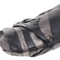 Pre Owned Prada Grey/Black Leather Striped Zip Pouch