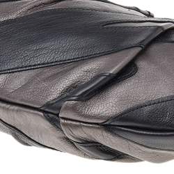 Pre Owned Prada Grey/Black Leather Striped Zip Pouch