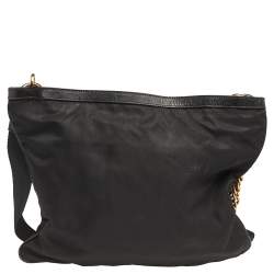 Prada Black Nylon and Leather Trim Dragon Embellished Messenger Bag