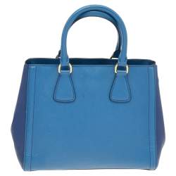 Pre Owned Prada Two Tone Blue Saffiano Lux Leather Tote