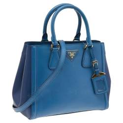 Pre Owned Prada Two Tone Blue Saffiano Lux Leather Tote