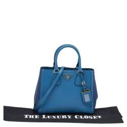 Pre Owned Prada Two Tone Blue Saffiano Lux Leather Tote